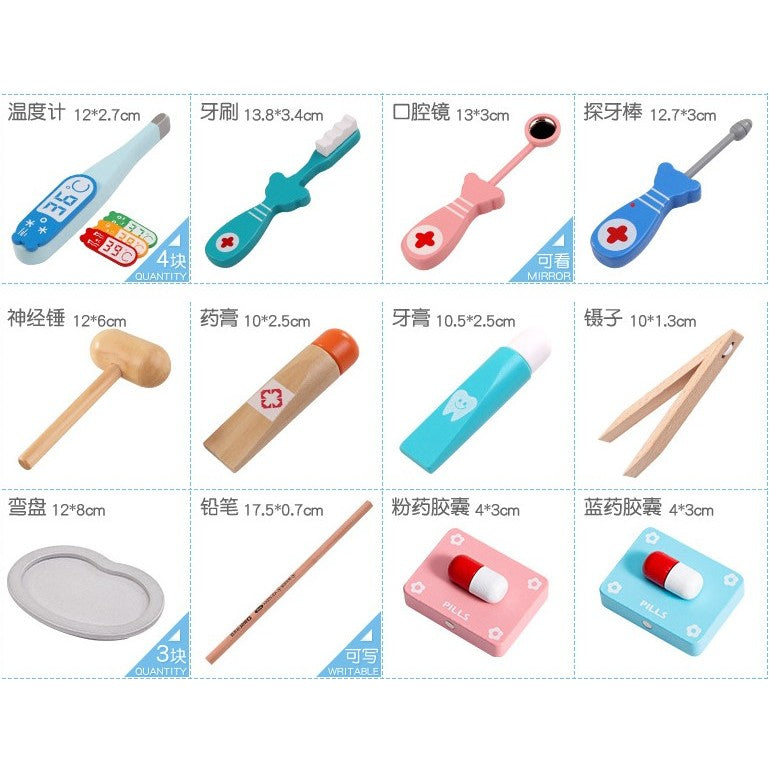 Solid Wood Kids Pretend Play Docter Role Play Set