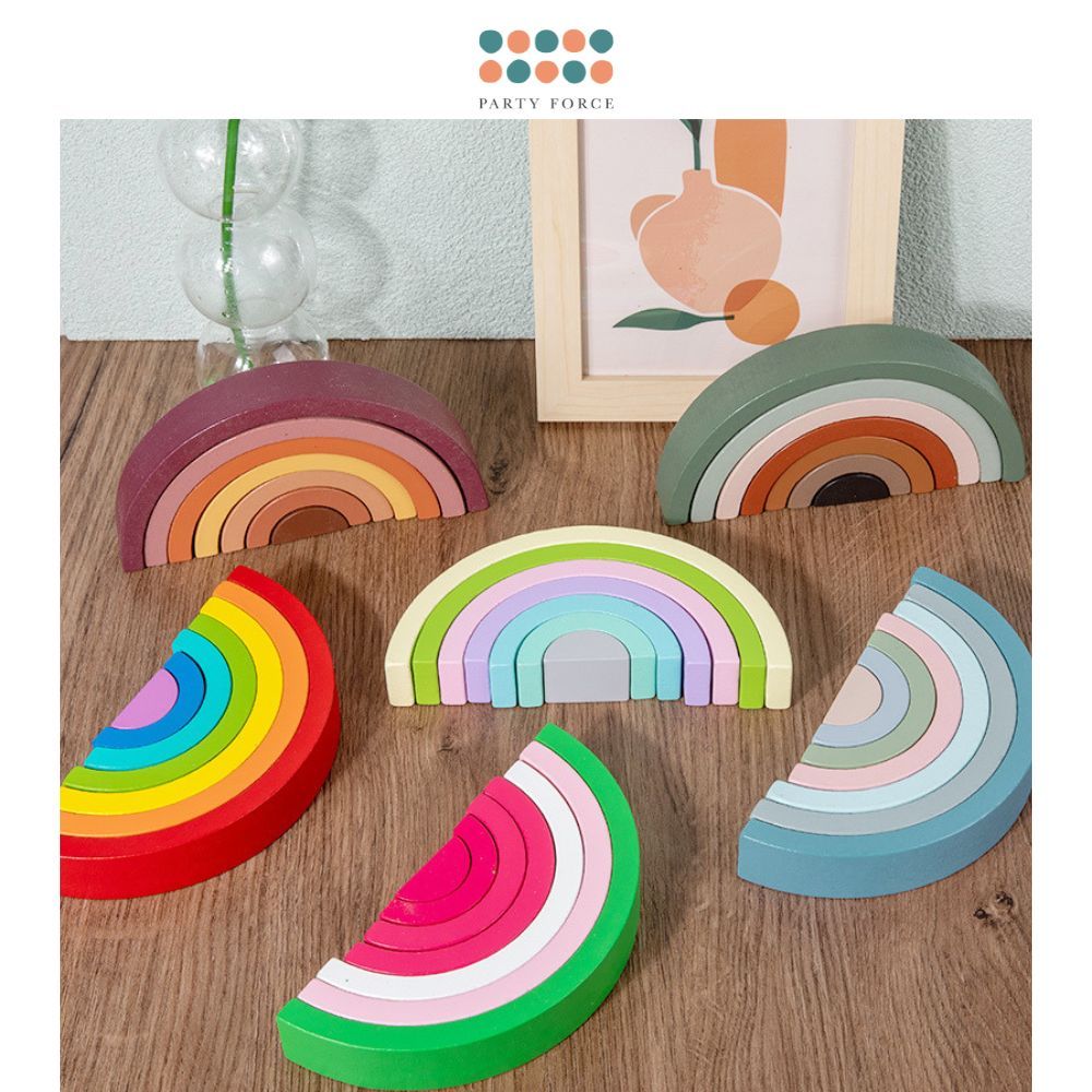 Mini Wooden Rainbow Bricks and Minifigure Toys for Kids