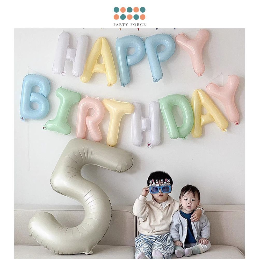 PASTEL Happy Birthday Foil Balloon Banner / Glitter Script HBD / Macaroon Ribbon Banner for Birthday Decoration