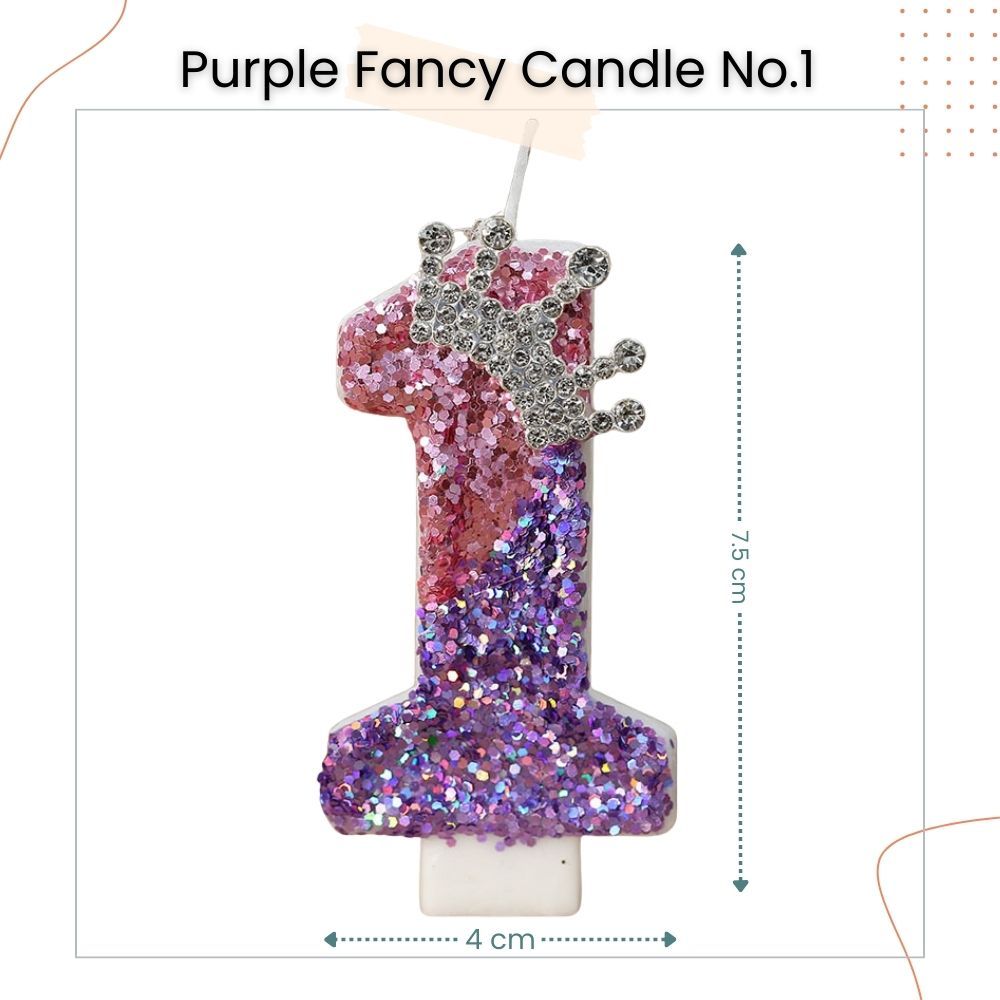 Premium Purple Pink Crown Glitter Fancy Number Candle Happy Birthday Candle Cake Decoration