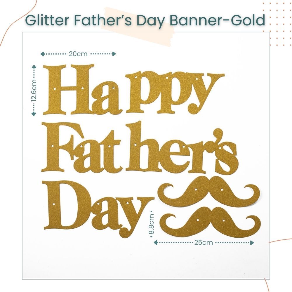 Happy Father's Day Glitter Gold Black Banner Card for Father's Day Decoration Parties