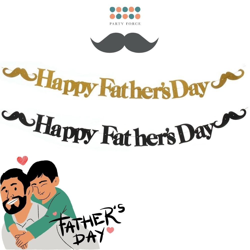 Happy Father's Day Glitter Gold Black Banner Card for Father's Day Decoration Parties