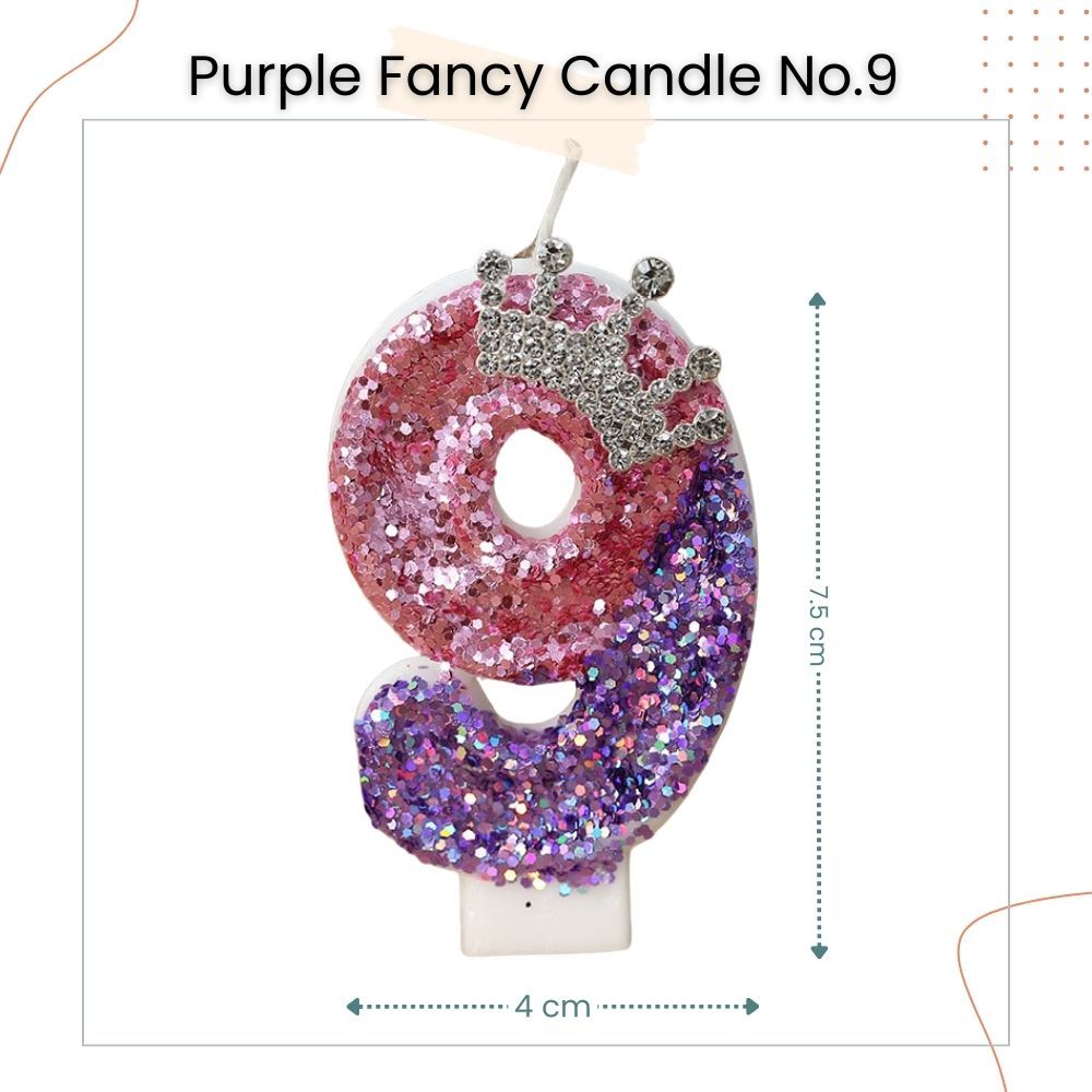 Premium Purple Pink Crown Glitter Fancy Number Candle Happy Birthday Candle Cake Decoration