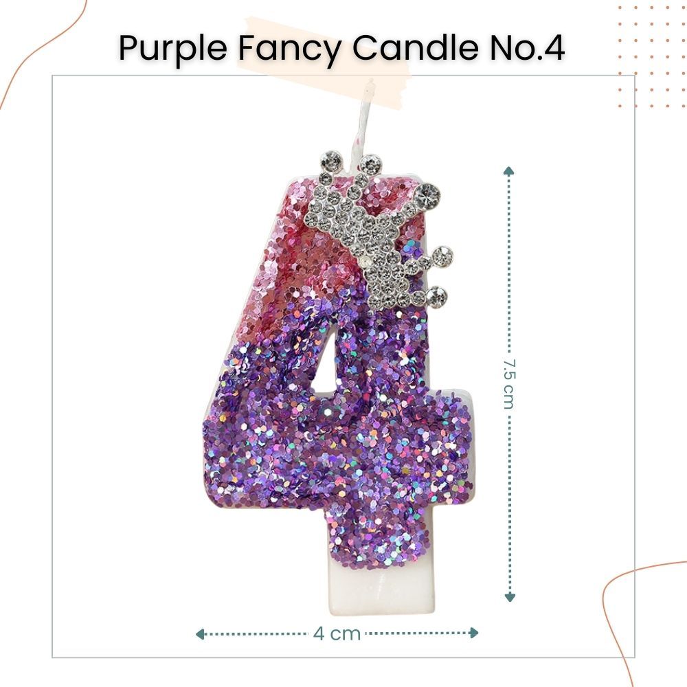 Premium Purple Pink Crown Glitter Fancy Number Candle Happy Birthday Candle Cake Decoration