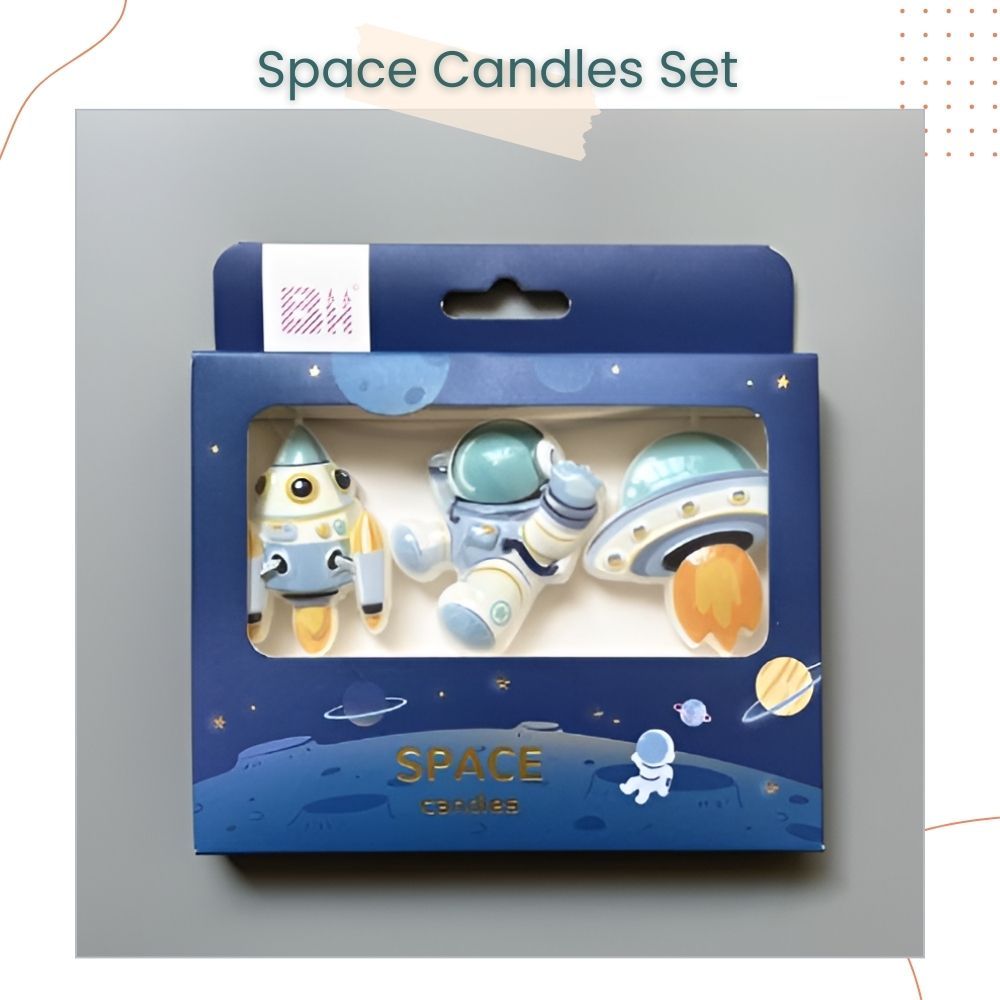 Space Astronaut Rocket UFO Design Candles for Birthday Cake Decoration