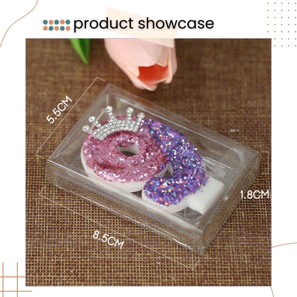 Premium Purple Pink Crown Glitter Fancy Number Candle Happy Birthday Candle Cake Decoration