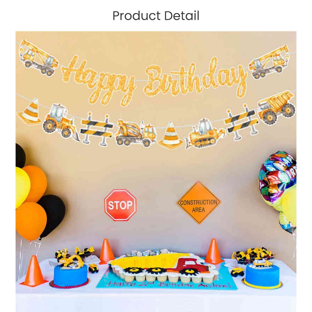 Kids Cartoon HBD Banner Mermaid Animal Dinosaur Construction Banner for Birthday Decoration