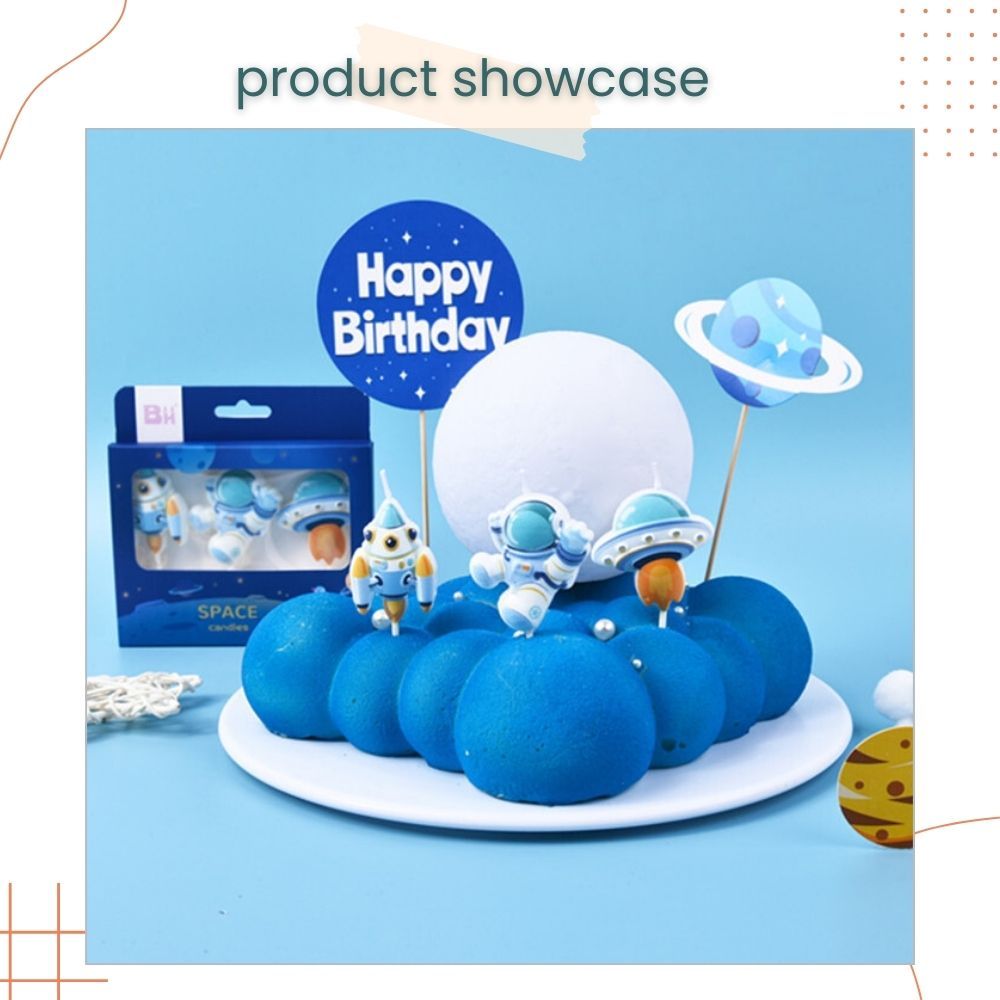 Space Astronaut Rocket UFO Design Candles for Birthday Cake Decoration
