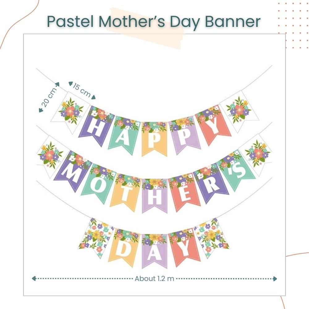 Happy Mother's Day Pastel Flower Design Banner For Mother's Day Parties Decoration