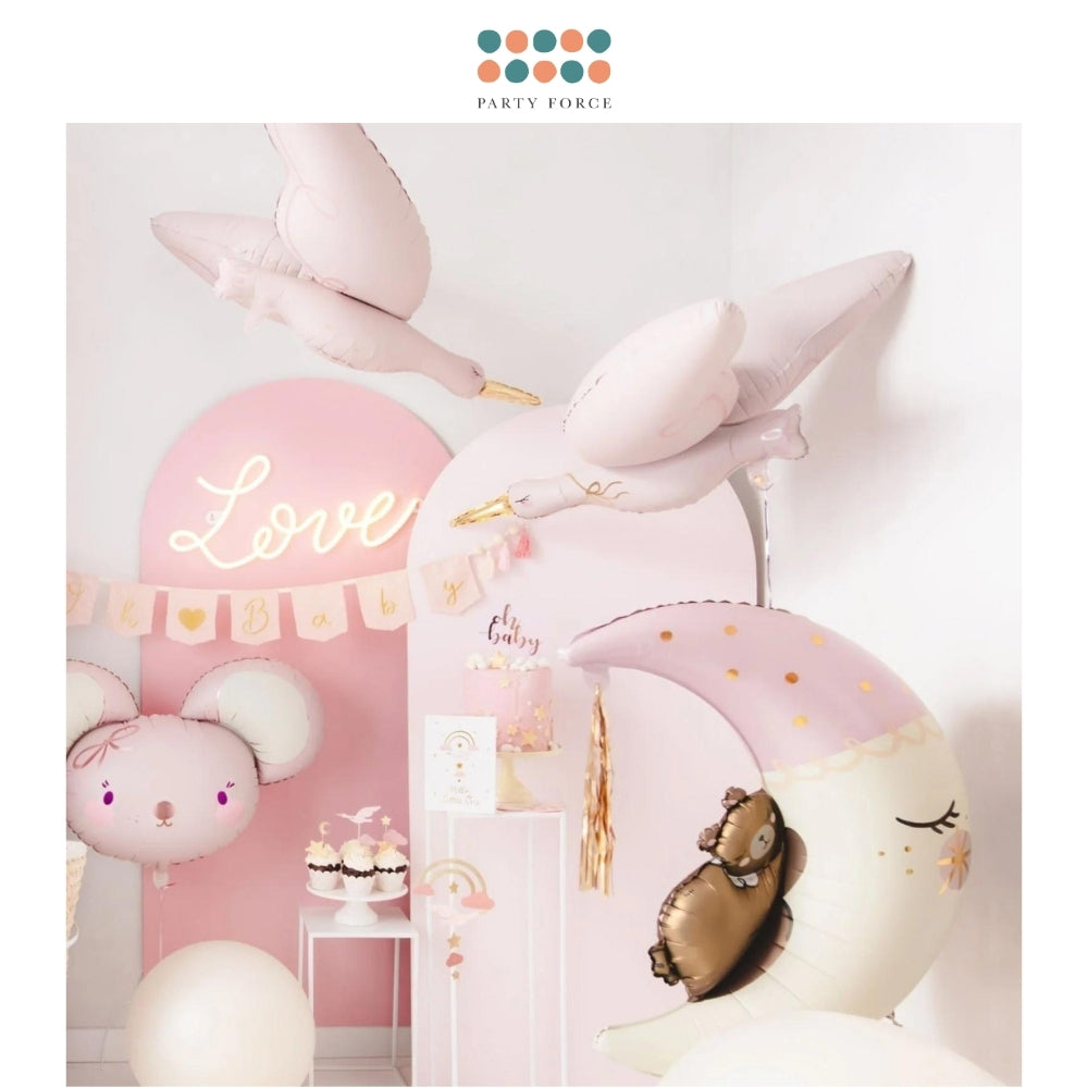 Premium Matt Finishing Goodnight moon Pink Mouse Rabbit Crane Foil balloon for birthday party decoration