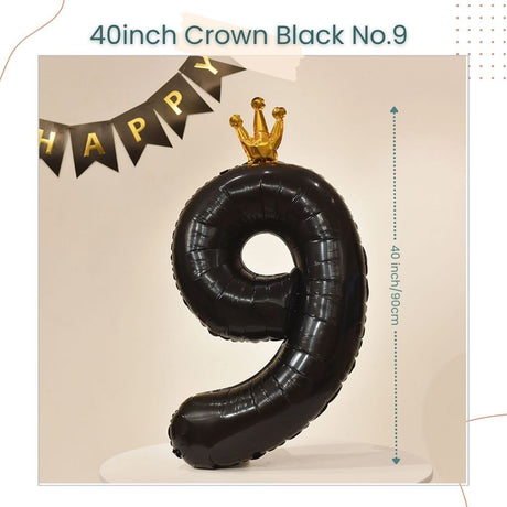 40 inch Black Crown Number Balloon