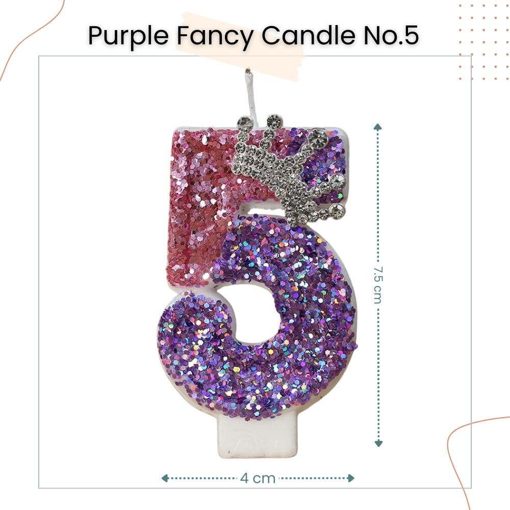 Premium Purple Pink Crown Glitter Fancy Number Candle Happy Birthday Candle Cake Decoration