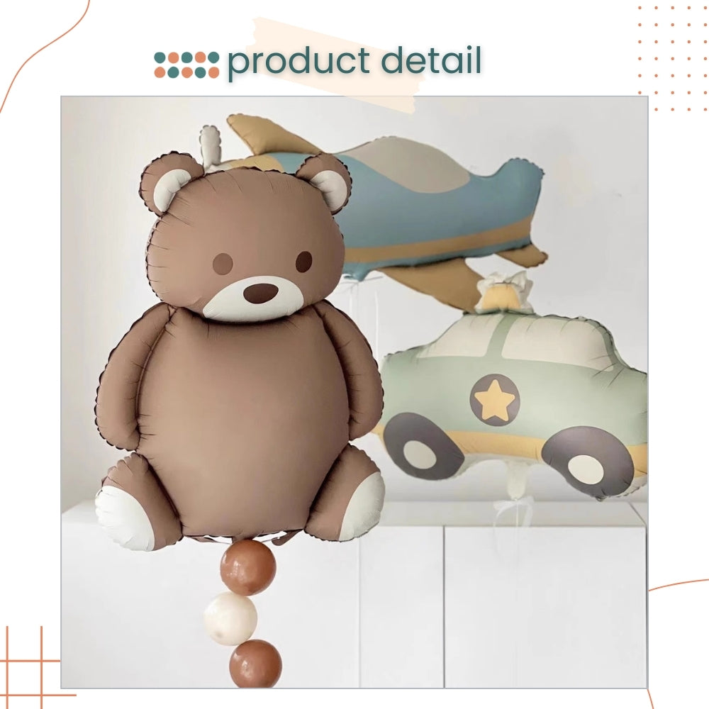 Premium Matt Finishing Airplane Car Rainbow Bear foil balloon for Birthday Decoration