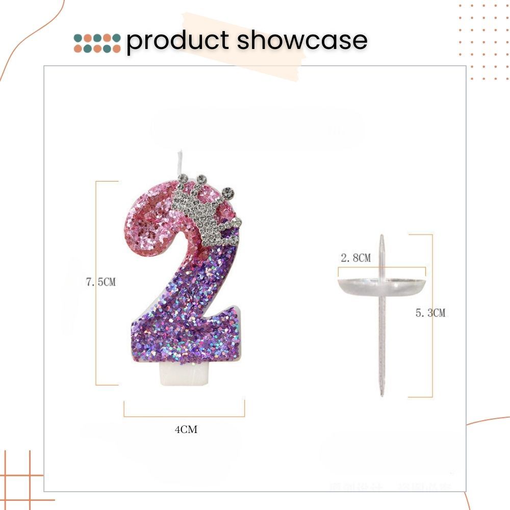 Premium Purple Pink Crown Glitter Fancy Number Candle Happy Birthday Candle Cake Decoration