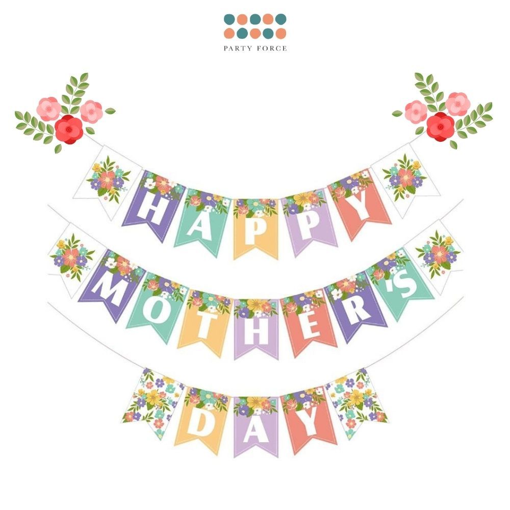 Happy Mother's Day Pastel Flower Design Banner For Mother's Day Parties Decoration