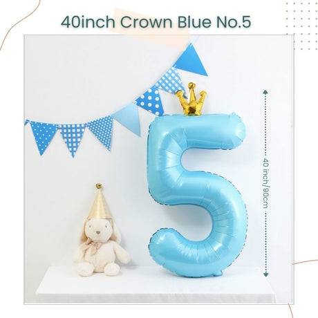 40 inch Blue Crown Number Balloon