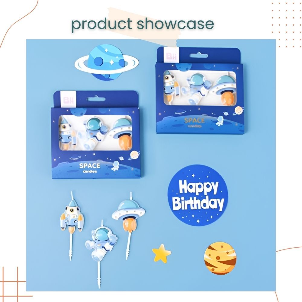 Space Astronaut Rocket UFO Design Candles for Birthday Cake Decoration