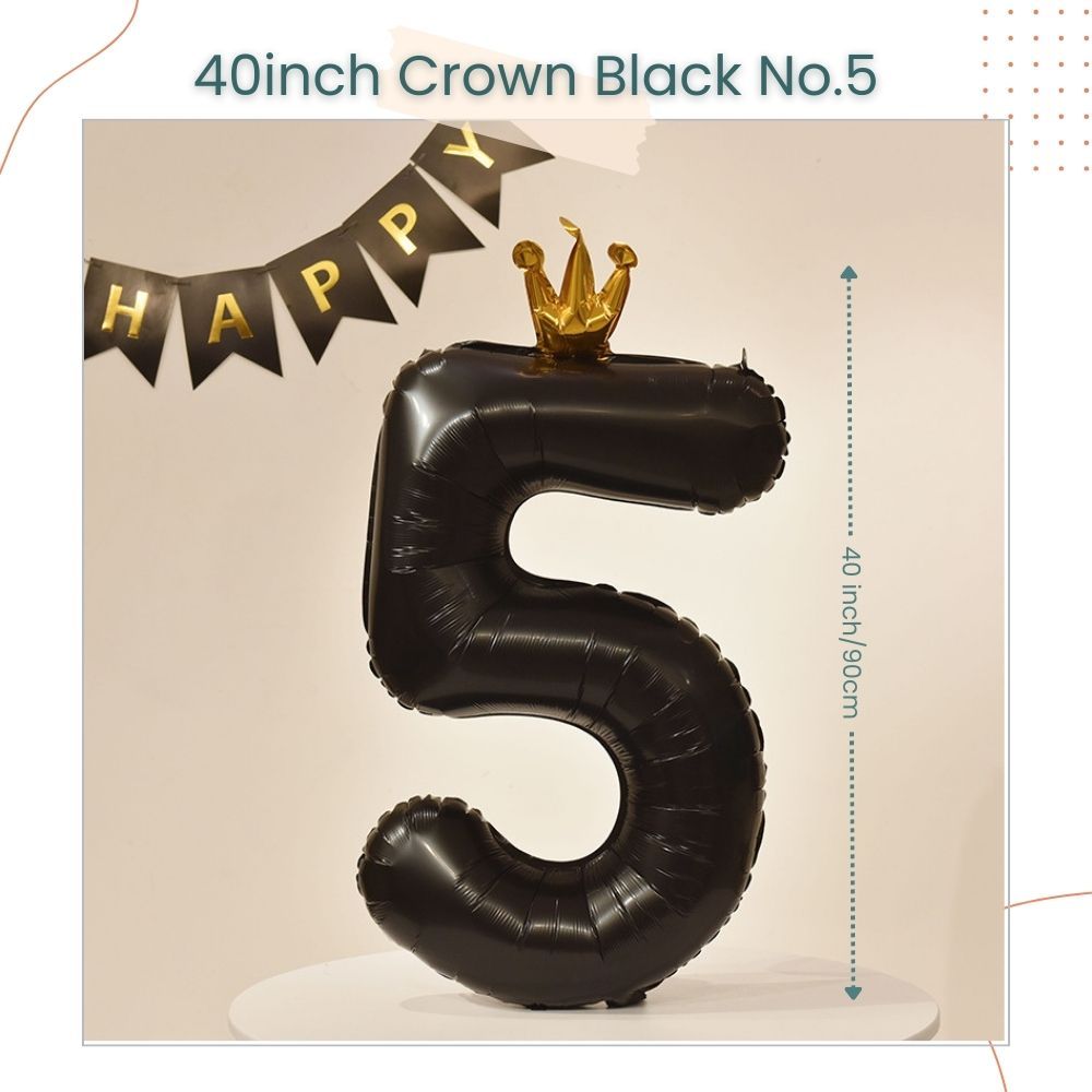 40 inch Black Crown Number Balloon