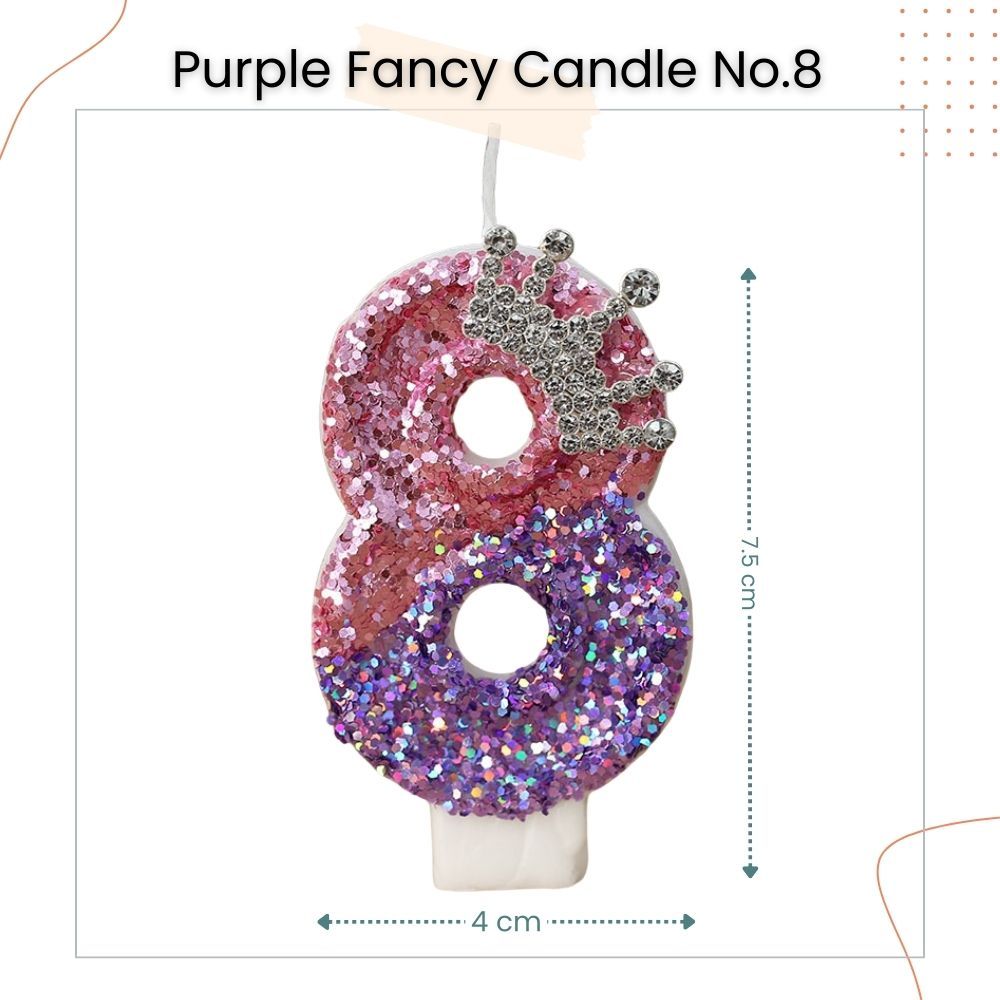 Premium Purple Pink Crown Glitter Fancy Number Candle Happy Birthday Candle Cake Decoration