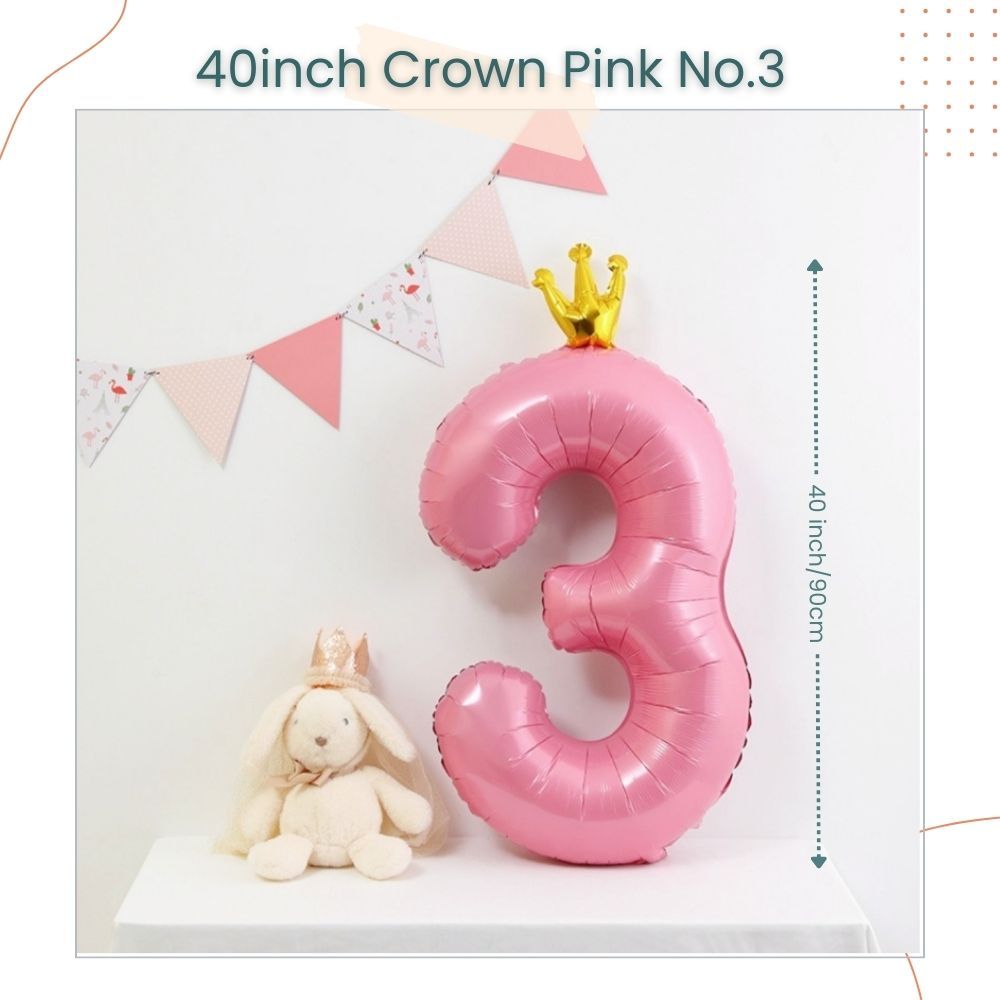 40 inch Pink Crown Number Balloon
