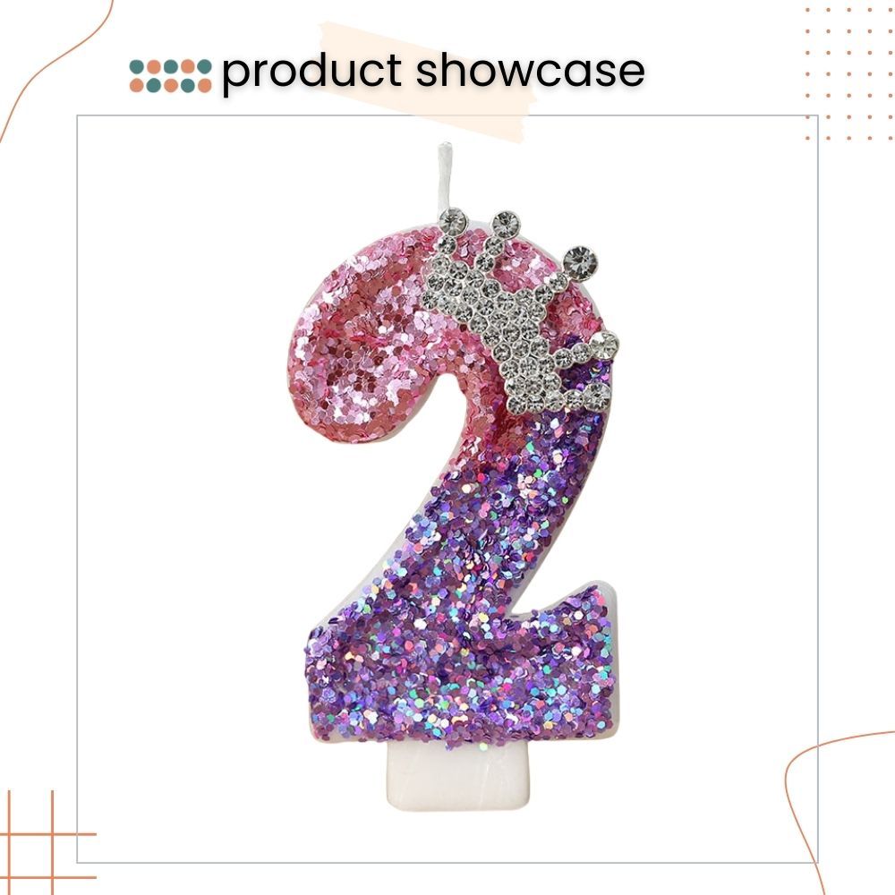 Premium Purple Pink Crown Glitter Fancy Number Candle Happy Birthday Candle Cake Decoration