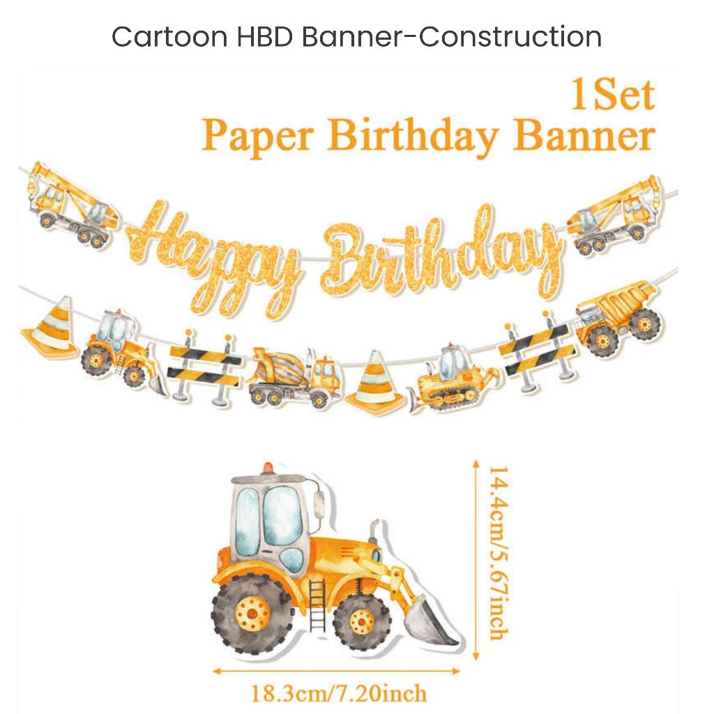 Kids Cartoon HBD Banner Mermaid Animal Dinosaur Construction Banner for Birthday Decoration