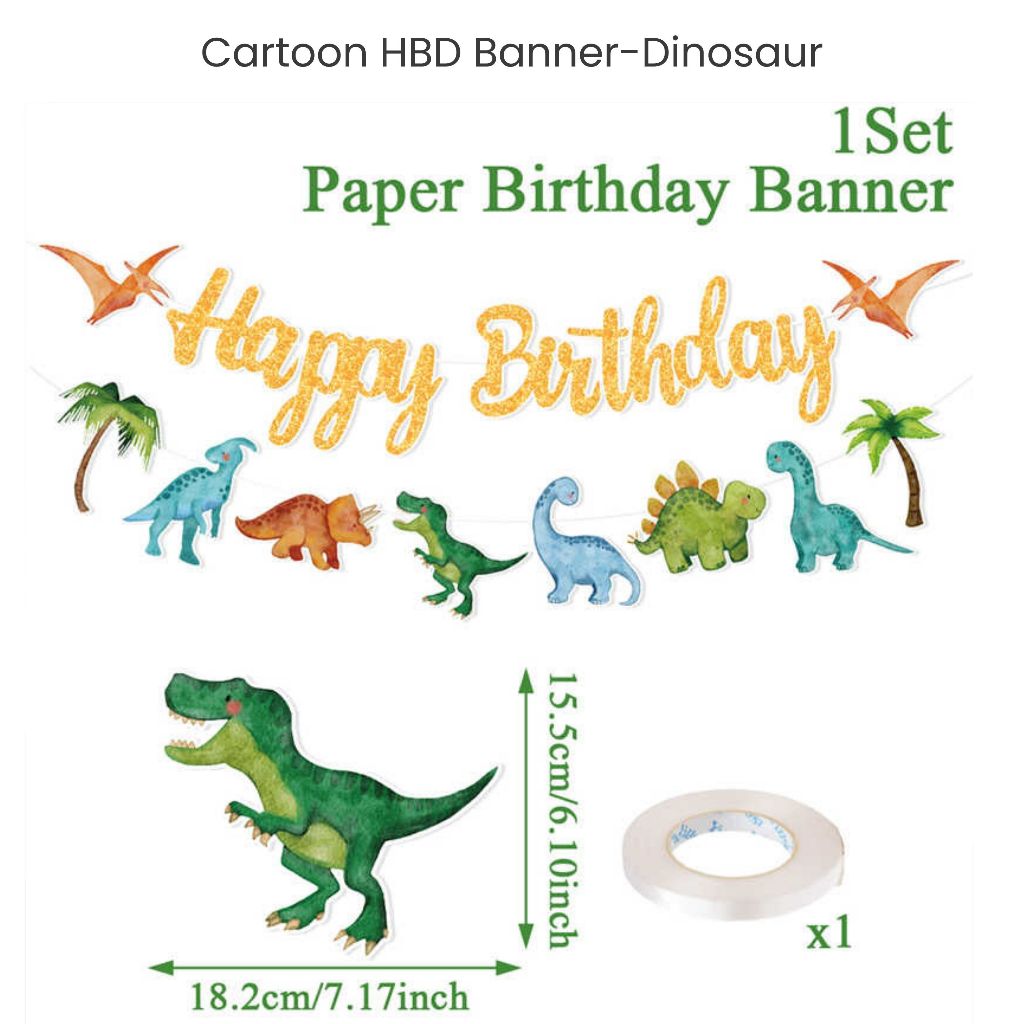 Kids Cartoon HBD Banner Mermaid Animal Dinosaur Construction Banner for Birthday Decoration