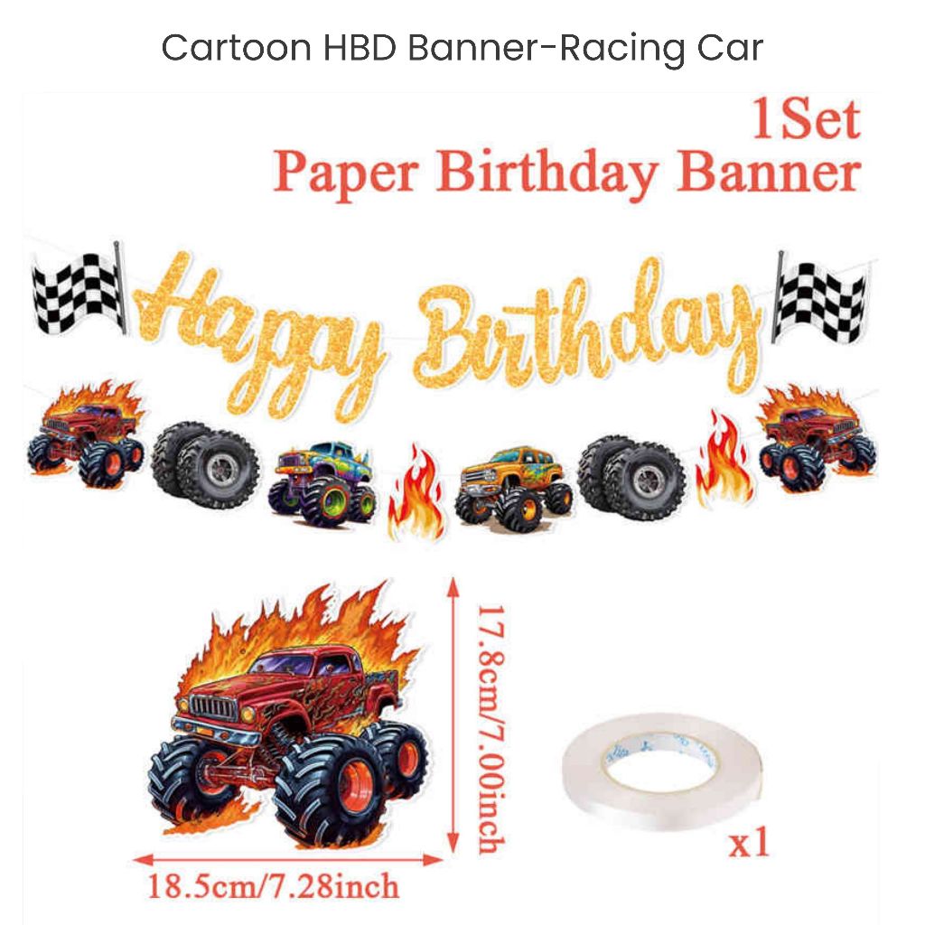 Kids Cartoon HBD Banner Mermaid Animal Dinosaur Construction Banner for Birthday Decoration