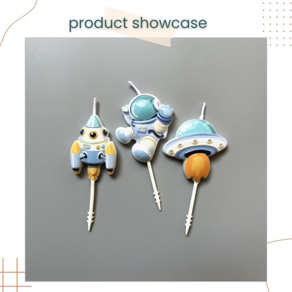 Space Astronaut Rocket UFO Design Candles for Birthday Cake Decoration