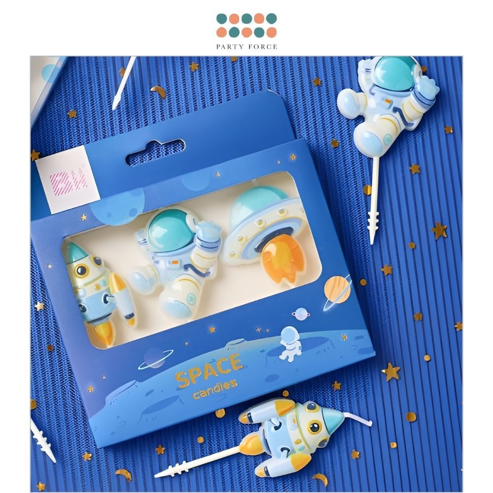Space Astronaut Rocket UFO Design Candles for Birthday Cake Decoration