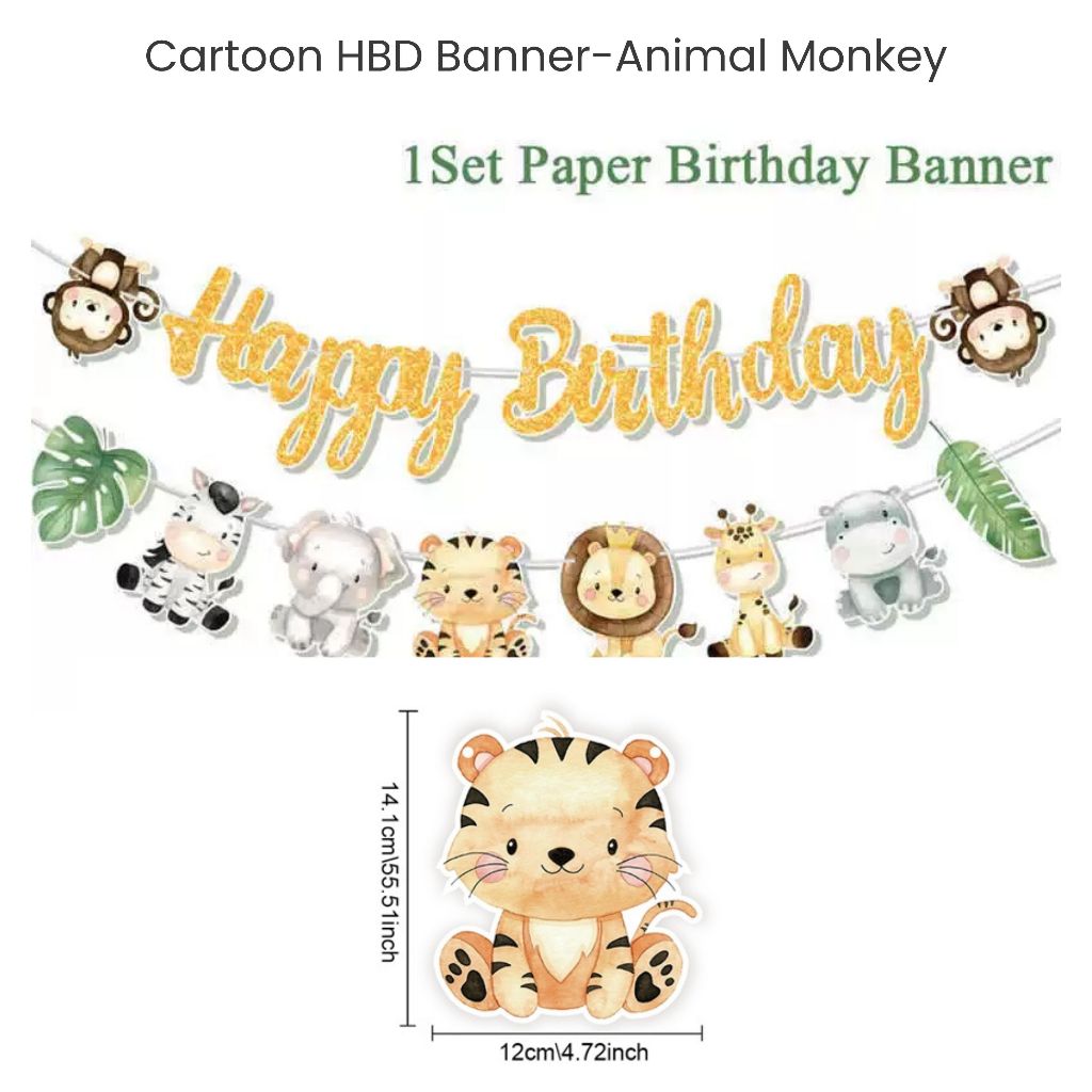 Kids Cartoon HBD Banner Mermaid Animal Dinosaur Construction Banner for Birthday Decoration
