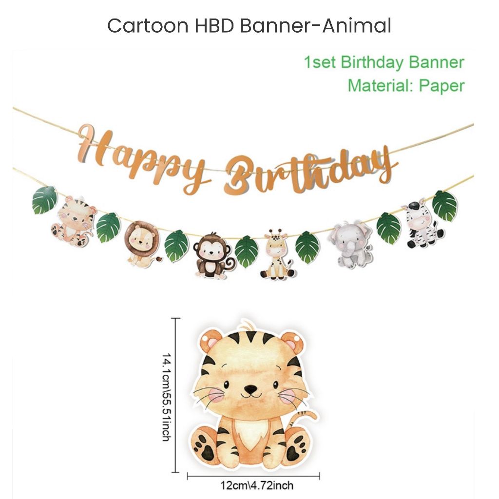 Kids Cartoon HBD Banner Mermaid Animal Dinosaur Construction Banner for Birthday Decoration