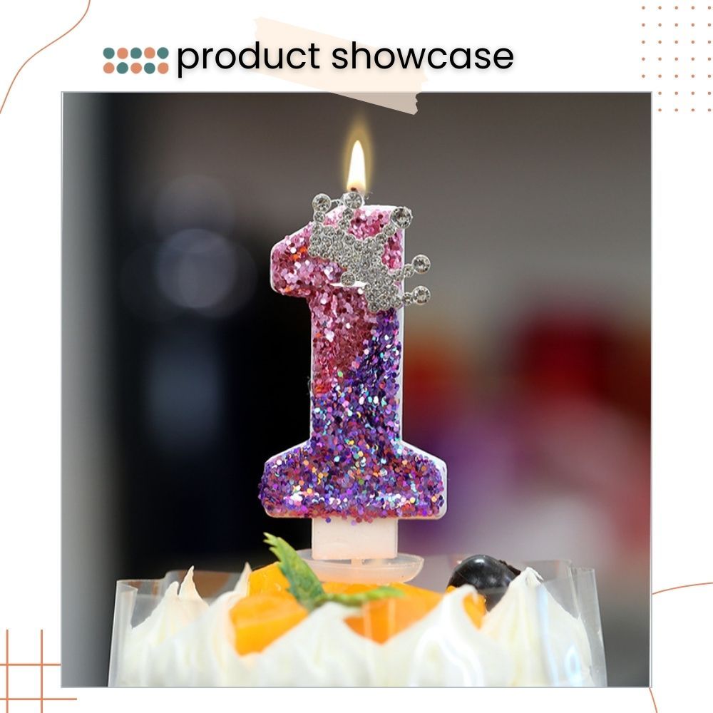 Premium Purple Pink Crown Glitter Fancy Number Candle Happy Birthday Candle Cake Decoration