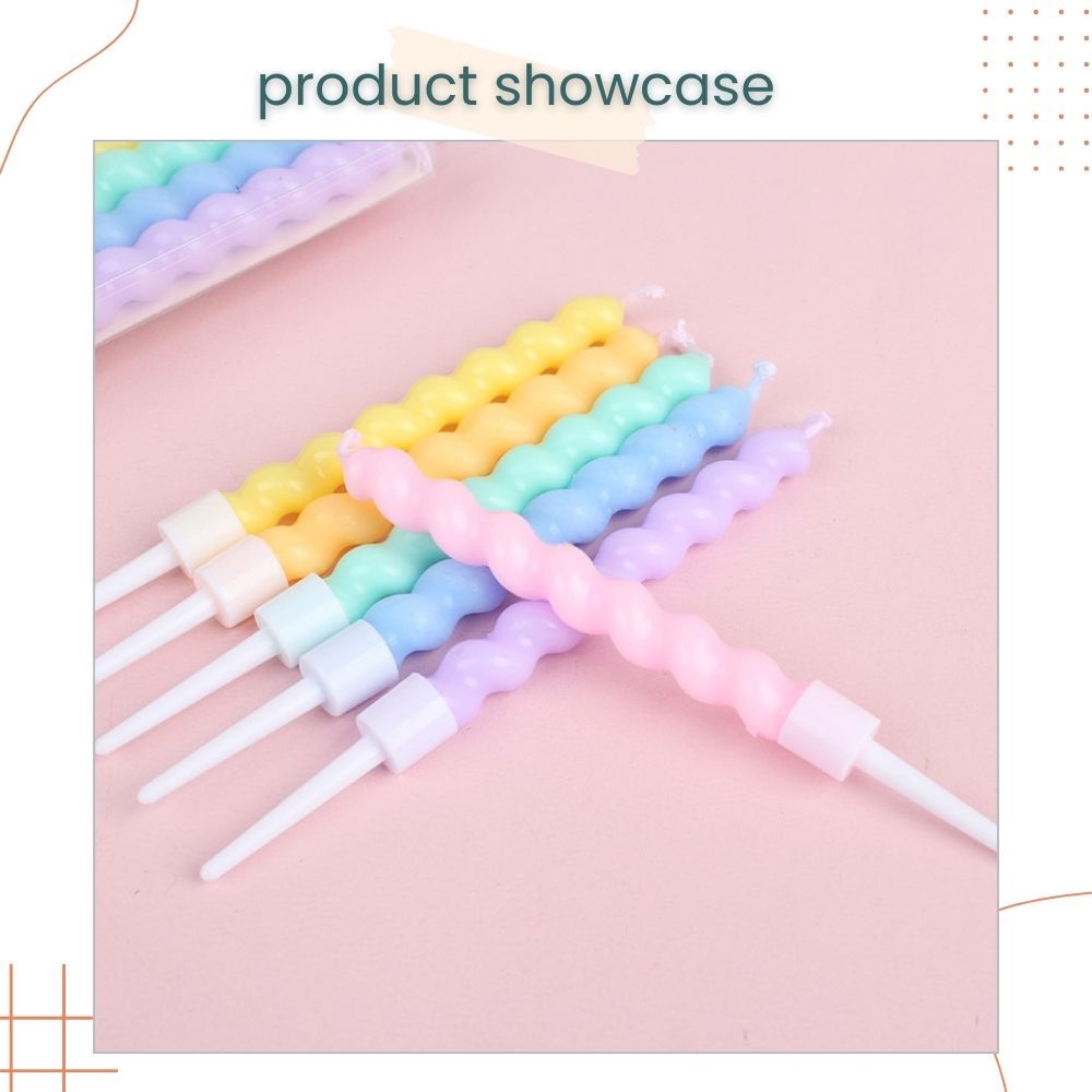 Pastel Romantic Rainbow Swirl 6pcs Candles Set for Birthday Cake Decoration Birthday Party
