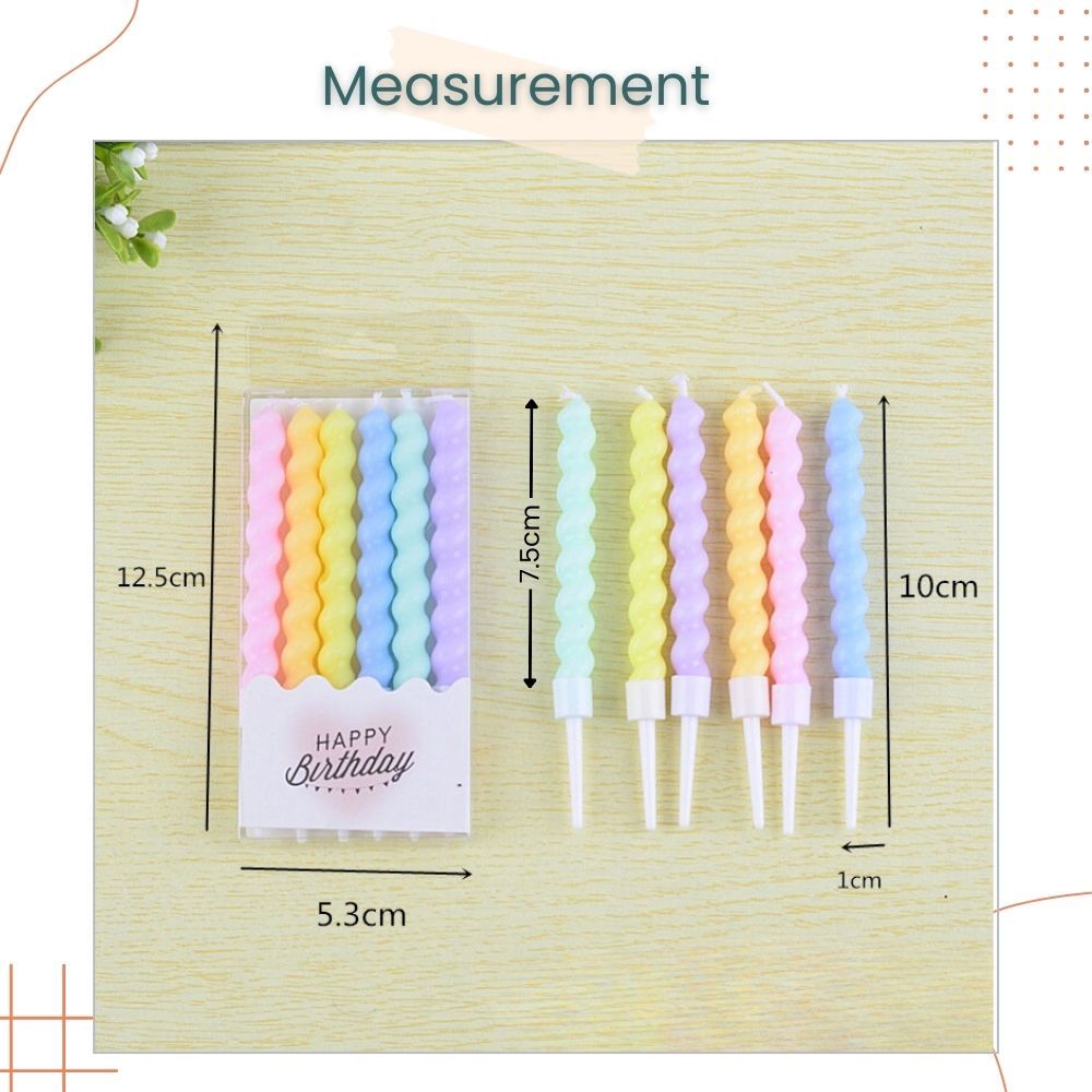 Pastel Romantic Rainbow Swirl 6pcs Candles Set for Birthday Cake Decoration Birthday Party