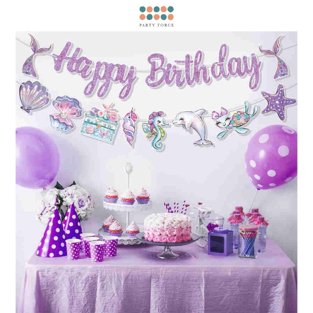 Kids Cartoon HBD Banner Mermaid Animal Dinosaur Construction Banner for Birthday Decoration