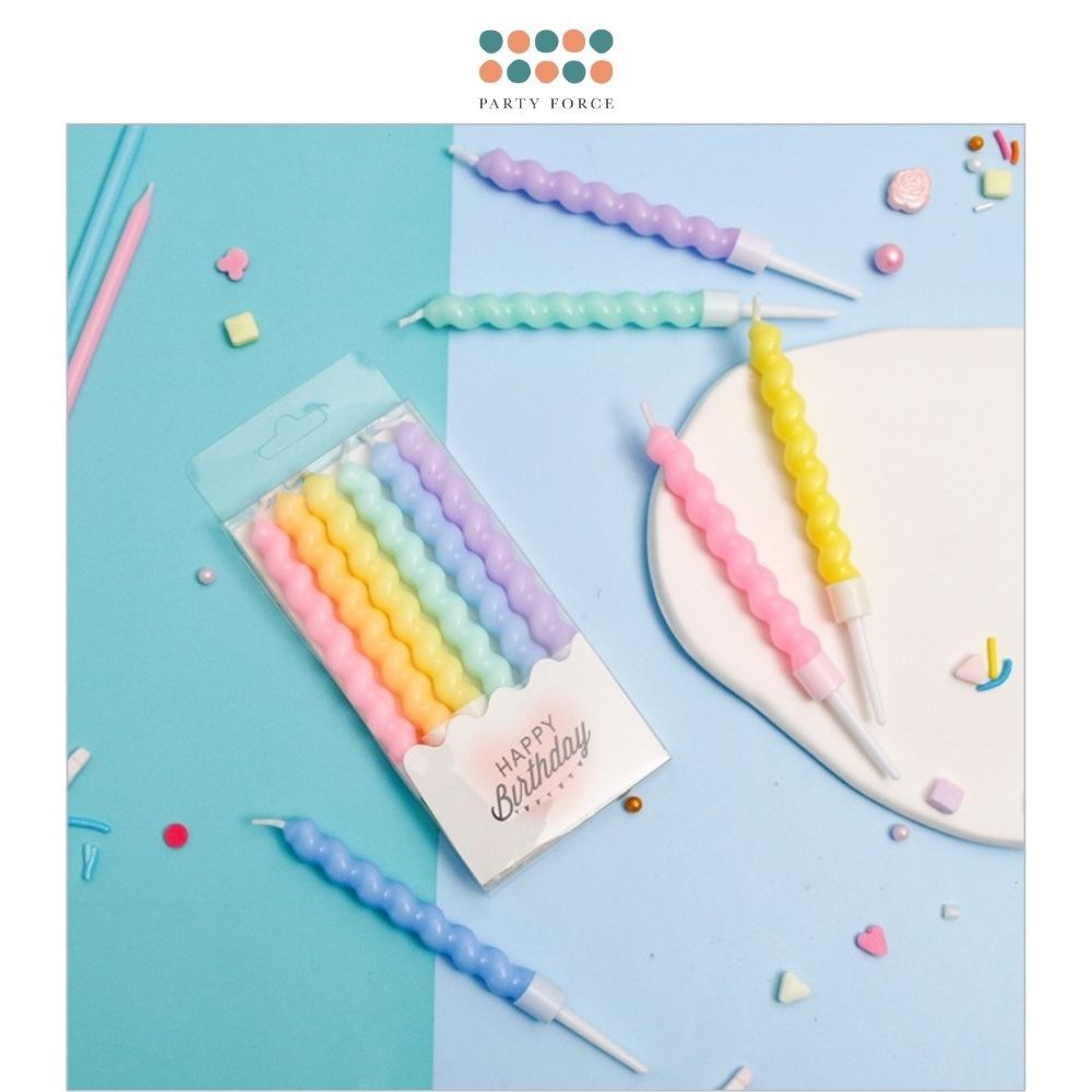 Pastel Romantic Rainbow Swirl 6pcs Candles Set for Birthday Cake Decoration Birthday Party