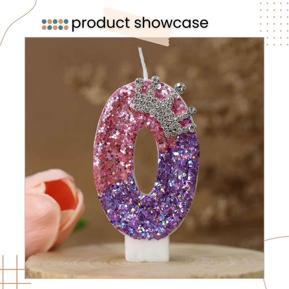 Premium Purple Pink Crown Glitter Fancy Number Candle Happy Birthday Candle Cake Decoration