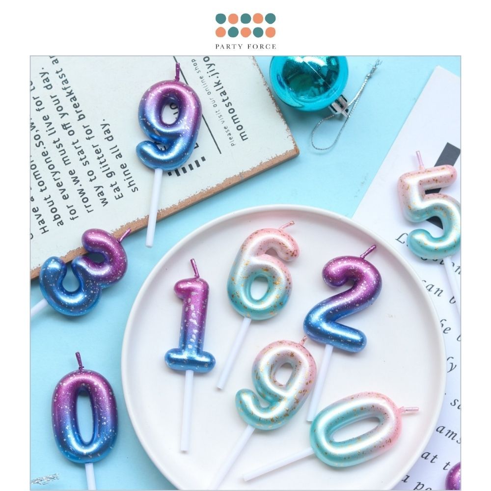 Pink Ocean and Purple Galaxy 0-9 Number Candle for Birthday Cake Decoration Birthday Party