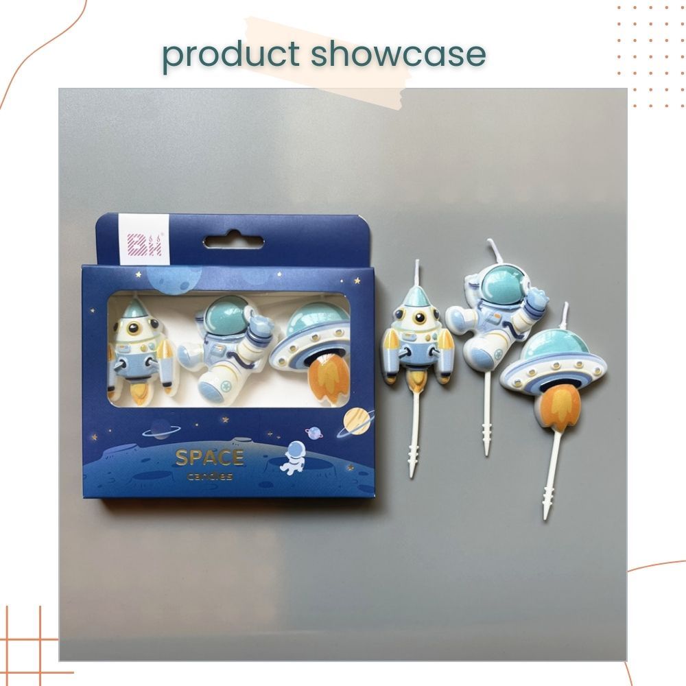 Space Astronaut Rocket UFO Design Candles for Birthday Cake Decoration