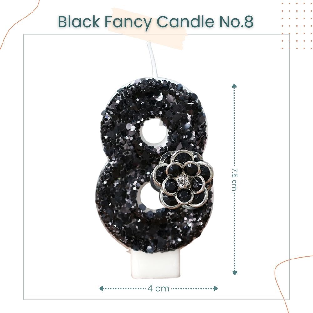 Premium Black Glitter Flower Fancy Number Candle Happy Birthday Candle Cake Decoration