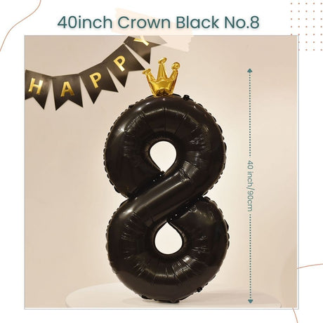 40 inch Black Crown Number Balloon