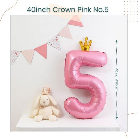 40 inch Pink Crown Number Balloon
