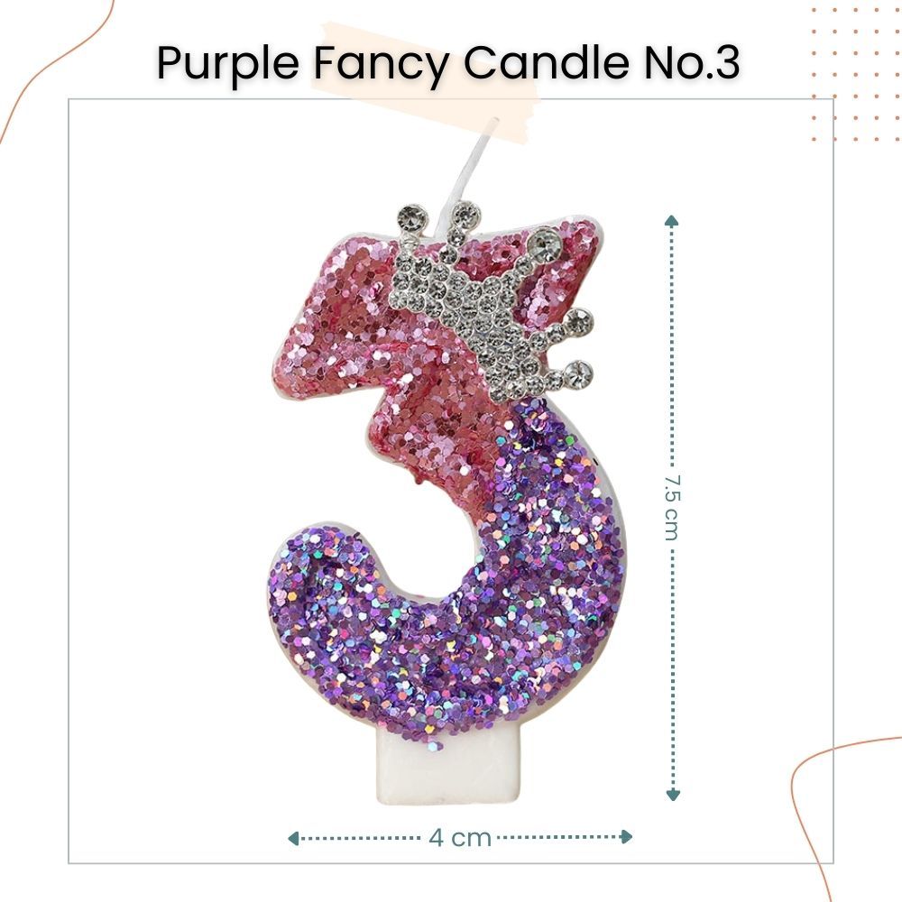 Premium Purple Pink Crown Glitter Fancy Number Candle Happy Birthday Candle Cake Decoration