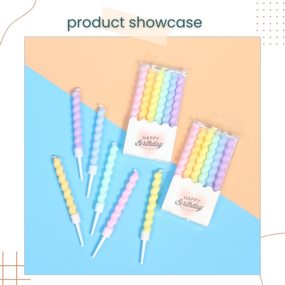 Pastel Romantic Rainbow Swirl 6pcs Candles Set for Birthday Cake Decoration Birthday Party