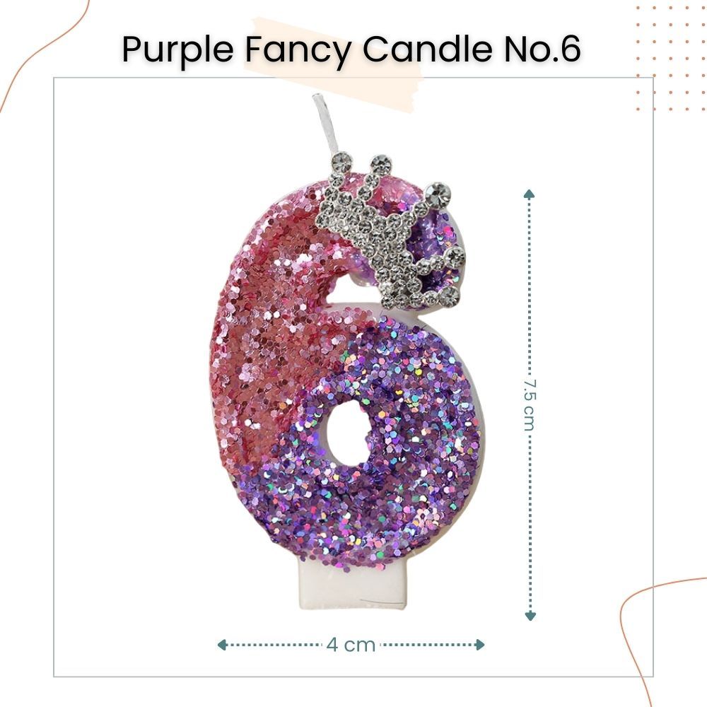 Premium Purple Pink Crown Glitter Fancy Number Candle Happy Birthday Candle Cake Decoration