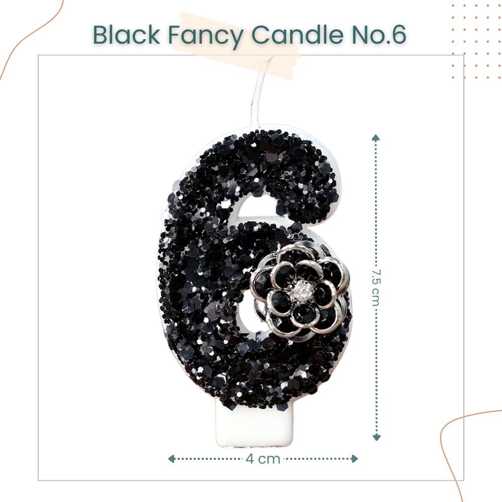 Premium Black Glitter Flower Fancy Number Candle Happy Birthday Candle Cake Decoration