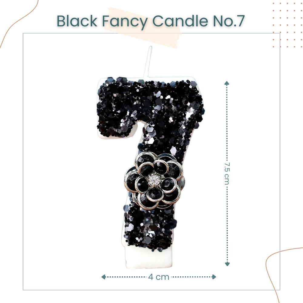 Premium Black Glitter Flower Fancy Number Candle Happy Birthday Candle Cake Decoration