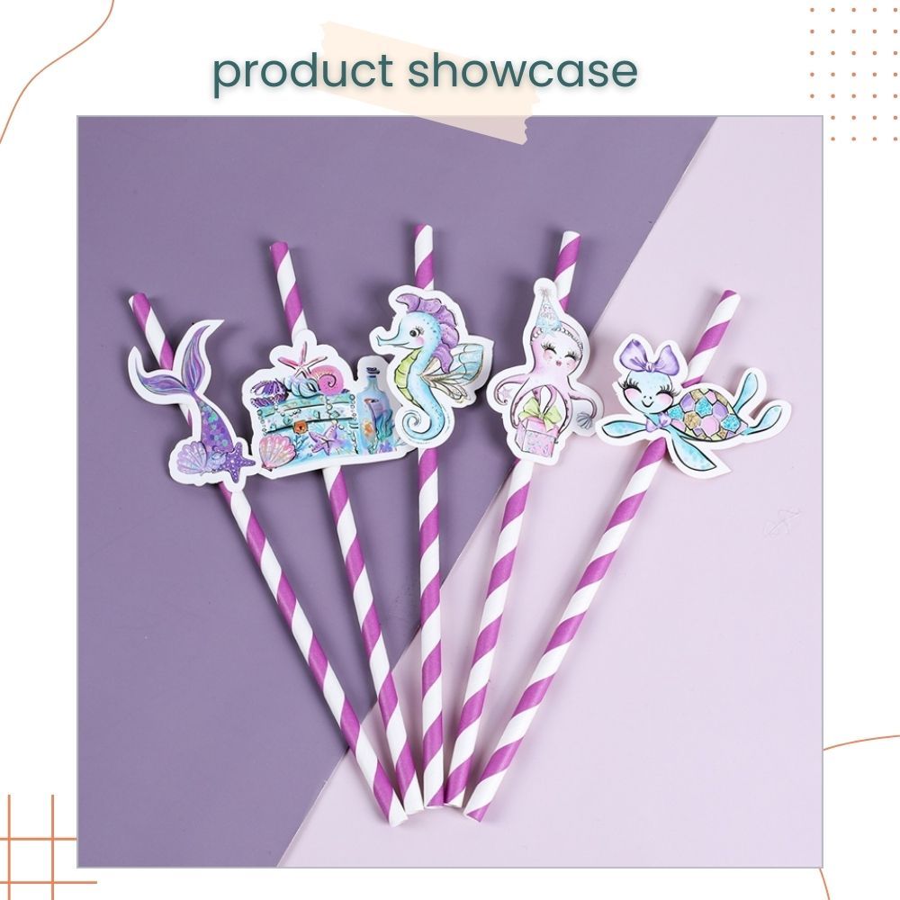 Kids Theme Mermaid Animal Dinosaur 10pcs/Pack Straw Set for Birthday Party