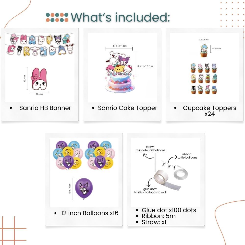 Sanrio Theme Cinnamoroll Kuromi Hello Kitty Balloon Pack for Birthday Party